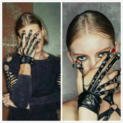 Personalized Steampunk Fingerless Gloves Black Mittens Free Size Right Hand - Image 1 of 3