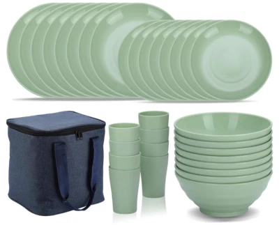 Plastic Dinnerware Set 32 PCS (Reusable Light Weight Mugs, Bowls, Dishes) LGreen - Image 1 of 4