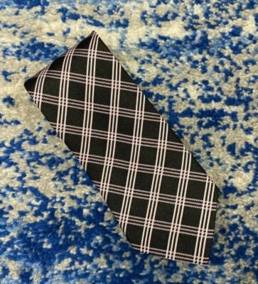 Corbata a cuadros 100 % seda con sesgo rosa negro Tom James imagen corporativa  Foto 1 de 4