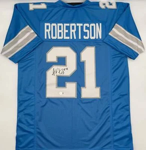 Amik Robertson Autographed Detroit Lions Blue Custom Football Jersey Beckett CoA - Picture 1 of 1