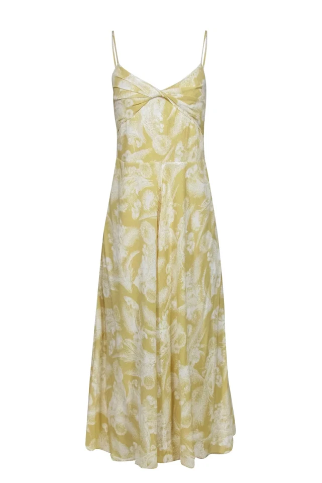 Vince Women's Yellow Floral Knot Front Drape Maxi Dress Size S