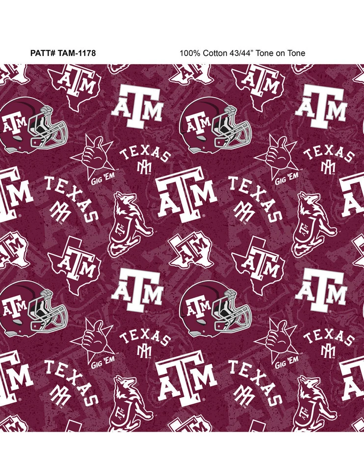 Sykel Texas A&M Aggies 100 cotton fabric by the yard 36x43 - TAM/1178
