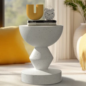 Mesa auxiliar redonda blanca sofá diseño blanco crema moderna mesa pequeña jardín - Imagen 1 de 11