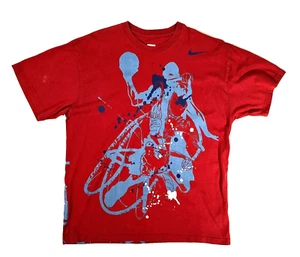 Nike Men's Basketball Graphic Tee Shirt Size Medium Red Blue Short Sleeve Cotton - Picture 1 of 5