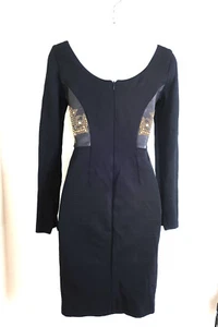 GIANNI VERSACE Black Gold Embellished Leather Long SLeeve Bodycon Dress 36 S 3 4 - Picture 1 of 23