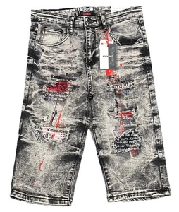 Rock Salt Shorts Boys 18 (27x12.5) Gray Wash Denim Graffiti Paint Patches NEW - Picture 1 of 21