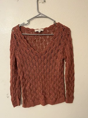 Suéter para mujer Ann Taylor LOFT cuello en V ganchillo pulóver salmón talla mediana Foto 1 de 4