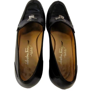 Salvatore Ferragamo Sport Loafers Women’s 8.5 A Black Leather Gancini Italy Heel - Picture 1 of 15