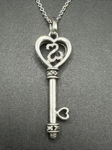 18” Jane Seymour Sterling Silver Open Hearts Diamond Key Pendant Necklace 925 S1 - Picture 1 of 8