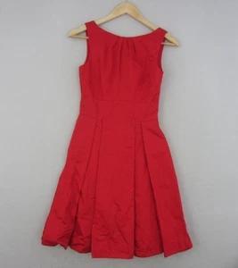 Cue Dress Womens 8 Red Fit Flared Pleated sleeveless Stretch Work Event Cocktail - Picture 1 of 20