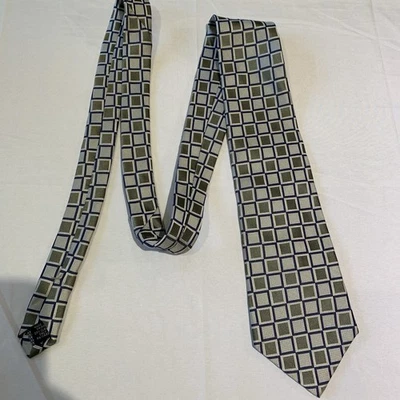 "Corbata de cuello Paul Dione para hombre verde azul cuadrados 100 % seda 59,5"" de largo 4"" de ancho" Foto 1 de 4