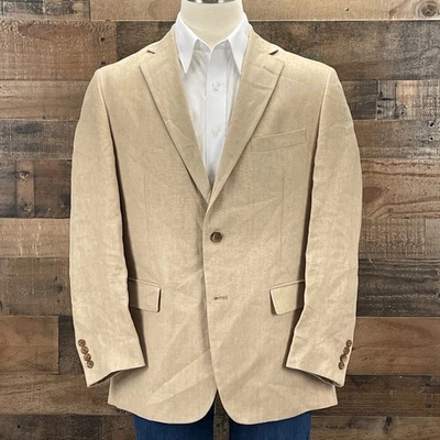 Brooks Brothers 346 Sport Coat Blazer Linen Mens 41R Beige Herringbone Jacket - Image 1 of 4