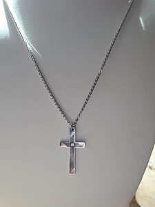 Ciondolo croce e catenina in argento sterling 925 da uomo donna linee 20 in BB - Foto 1 di 6