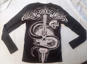 Vtg Obey Cash For Chaos Long Sleeve Front & Skull Back Print T-Shirt Mens Small - Picture 1 of 5