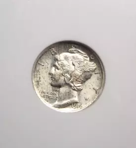 1916 "P" Merkur SILBER Groschen 10c ANACS MS64 FB #453 *VOLLE BÄNDER* STGL. Unc Seifenkiste - Bild 1 von 5