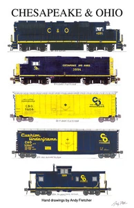 "Póster firmado de locomotoras y trenes de 11""x17"" de Andy Fletcher" de Chesapeake y Ohio - Imagen 1 de 1