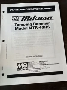 Mikasa Multiquip MTR40HS Tamping Rammer Jumping Jack Parts Operation Manual Book - Picture 1 of 5