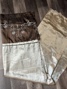 Vivatex Brown & Beige Shower Curtain Embroidered Blue Flowers Lucy 66x72 (*31) - Picture 1 of 5