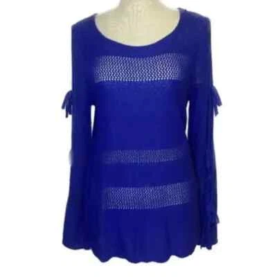 Suéter Melissa Paige Talla Mediana Azul Real Nudo Manga Abierta Cuello Redondo Foto 1 de 4