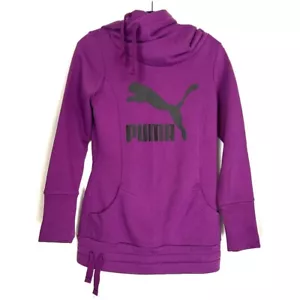 Puma Purple Pullover Sweater Hoodie Activewear Pockets Black Logo Exercise Gym - Foto 1 di 14