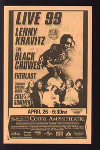 FLYER LENNY KRAVITZ BLACK CROWES EVERLAST LIVE '99 TOUR CONCERT APRIL 26 - Picture 1 of 1