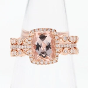 2.33ctw Morganite Solitaire with Diamond Halo Wedding Set 14k Rose Gold Size 7 - Picture 1 of 8