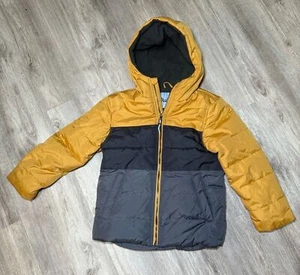 Whales Tail Color Block Hooded Puffer Coat Yellow, Grey, Black Boy's 7 - Picture 1 of 5