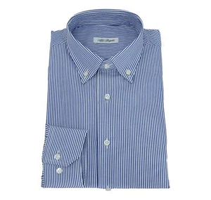 ALDO BUGATTI Camicia Uomo Regular Fit Puro Cotone Botton Down 10233 Riga Blu - Picture 1 of 1