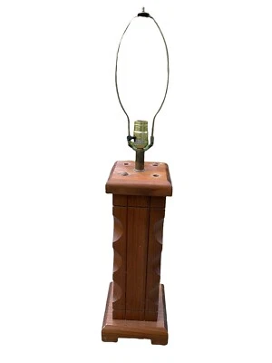 Retro Vintage Solid Pine table lamp with wooden pegs 1980’s - Image 1 of 4