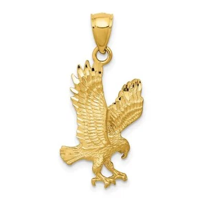 10k Yellow Gold Satin Diamond-Cut Eagle Pendant - Picture 1 of 7