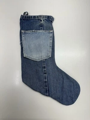 Handmade Christmas Stocking Denim Blue Jean with Pocket Holiday VTG - Image 1 of 4