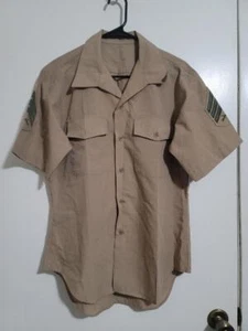 DSCP Marine Men's Poly/Wool Khaki Short Sleeve Shirt Size: (32) #A5a - Picture 1 of 4