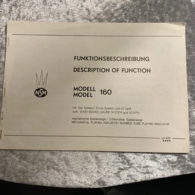 NSM Model 160 Description Of Function Manual Electronics Jukebox - Image 1 of 2