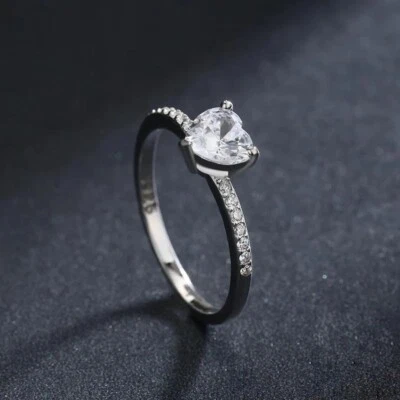 2 Ct Heart Cut Lab Created Diamond Solitaire Wedding Ring 14k  White Gold Plated - Image 1 of 4
