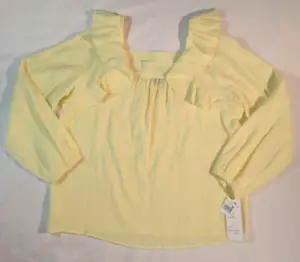 Design 365 Textured Yellow Long Sleeve Ruffle Square Neck Top Size L & S - Picture 1 of 4