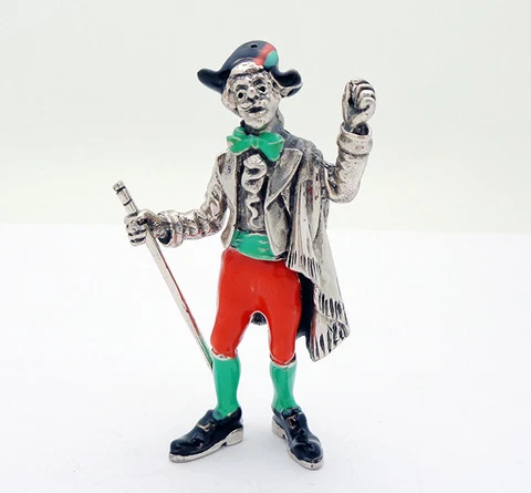 Italian Sterling Silver Enamel 70 MM Tall Figurine of a Man in 18th Century Garb Cover