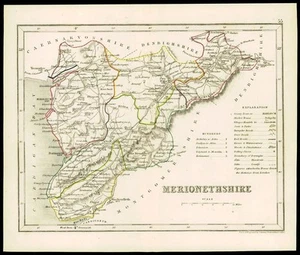c1860 Antique colour map of "MERIONETHSHIRE" Wales by Joshua ARCHER W/DW28 - Picture 1 of 1