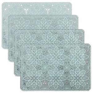 Lace Vinyl Placemats Blue Turquoise Set of 4 - Picture 1 of 5