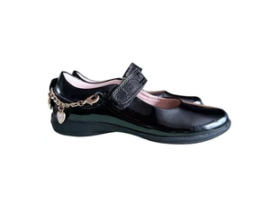 Lelli Kelly ANNIE DETACHABLE HEART BRACELET SHOES Black Patent 30F Uk 12 School - Picture 1 of 10