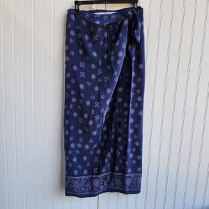 Vintage DKNY Damen marineblau 100 % Seide Wickel Maxirock Krawatte Geo Print Gr. M - Bild 1 von 8