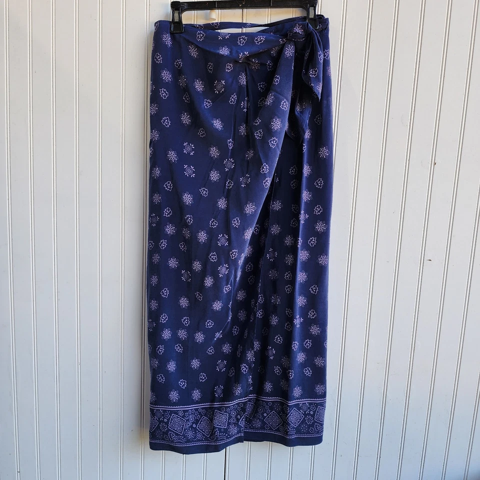 Maxi Falda De Colección DKNY Para Mujer Azul Marino 100% Seda Envolvente Corbata Geo Estampado Talla M Foto 1 de 4