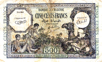 Algeria 500 Francs 1943 Pick# 93 - Image 1 of 3