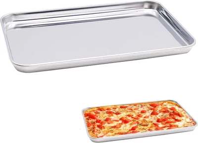 2 Pezzi Teglie Da Forno in Acciaio Inox, Teglia Forno Rettangolare Antiaderente, - Immagine 1 di 4