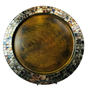 Pier 1 Imports Mosaic Mirror Edge Metal Charger Plate Copper Brown Color 13.5" - Picture 1 of 6