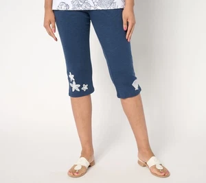 Quacker Factory Women's Plus Sz Pants 4X Under the Sea Embroidered Blue A688417 - Picture 1 of 4