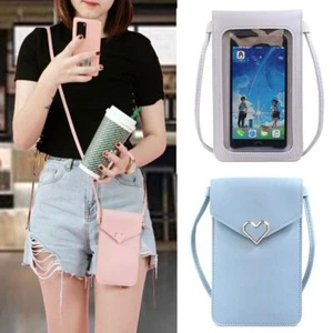 Womens Cell Phone Bag PU Leather Crossbody Mini Purse Wallet with Shoulder Strap - Picture 1 of 14