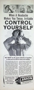 VINTAGE 1960s Print Ad ~ Anacin Fast Pain Relief ~ Control Yourself... - Picture 1 of 1