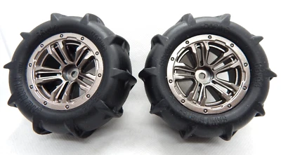 2 RC Paddle Tires on Pin Drive Wheels for 1/16 Scale Car Truck LAEGENDARY SONIC - Image 1 of 4