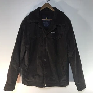 US Polo Assoc Dk Brown Full Snap Lined Insulated Corduroy Jacket Mens Size L - Picture 1 of 9