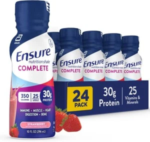 (24 Pack) Ensure COMPLETE Strawberry Nutrition Shake, Meal Replacement, 10 Fl Oz - Picture 1 of 7